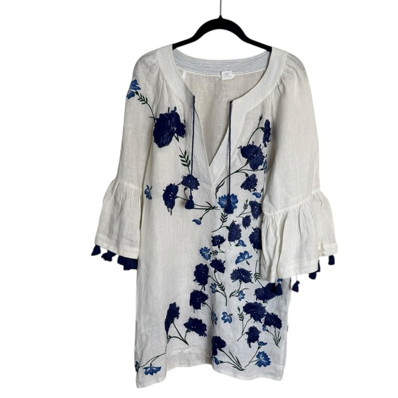 Club Monaco Linen Embellished Tunic Dress Beach Cover up Applique size Medium - Picture 1 of 10